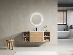 52'' Wall-Mounted Bathroom Vanity with White Ceramic Sink and Storage Shelves & 1-Soft-Close Door, KD-Packing, Plywood