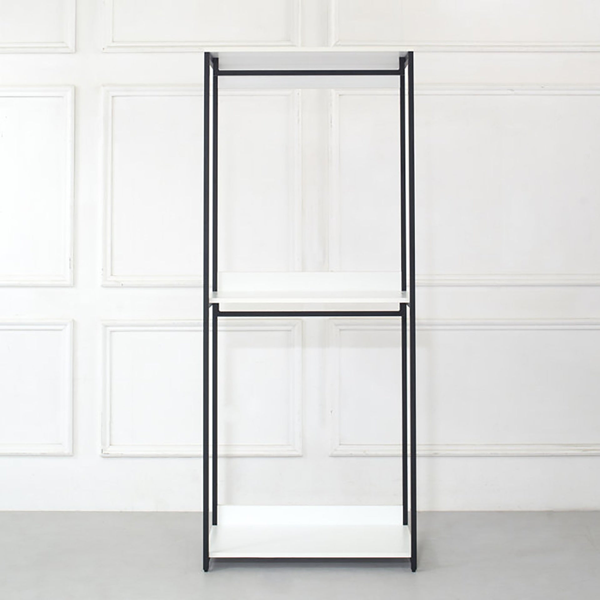 Fiona 111 in. W White Freestanding 3 Tower System 7 -Shelf Walk in Wood Closet System with Metal Frame