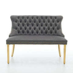 Velvet Double Dining Loveseat Bench, Kitchen & Dining Seating, 2-Seat Tufted Bench w/Handmade Buttons, Wing Back, Gold-Plated Steel Legs, Mid Century Modern,Single Pack,Gray,SW1602GY