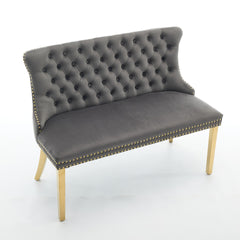 Velvet Double Dining Loveseat Bench, Kitchen & Dining Seating, 2-Seat Tufted Bench w/Handmade Buttons, Wing Back, Gold-Plated Steel Legs, Mid Century Modern,Single Pack,Gray,SW1602GY