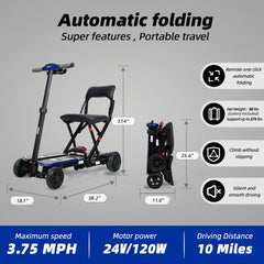 SOLAX 4-Wheel Remote Folding Mobility Scooter for Adults and Seniors, super lightweight and compact plus NFC Electric Foldable Mobility Scooter With Suspenion capacity.