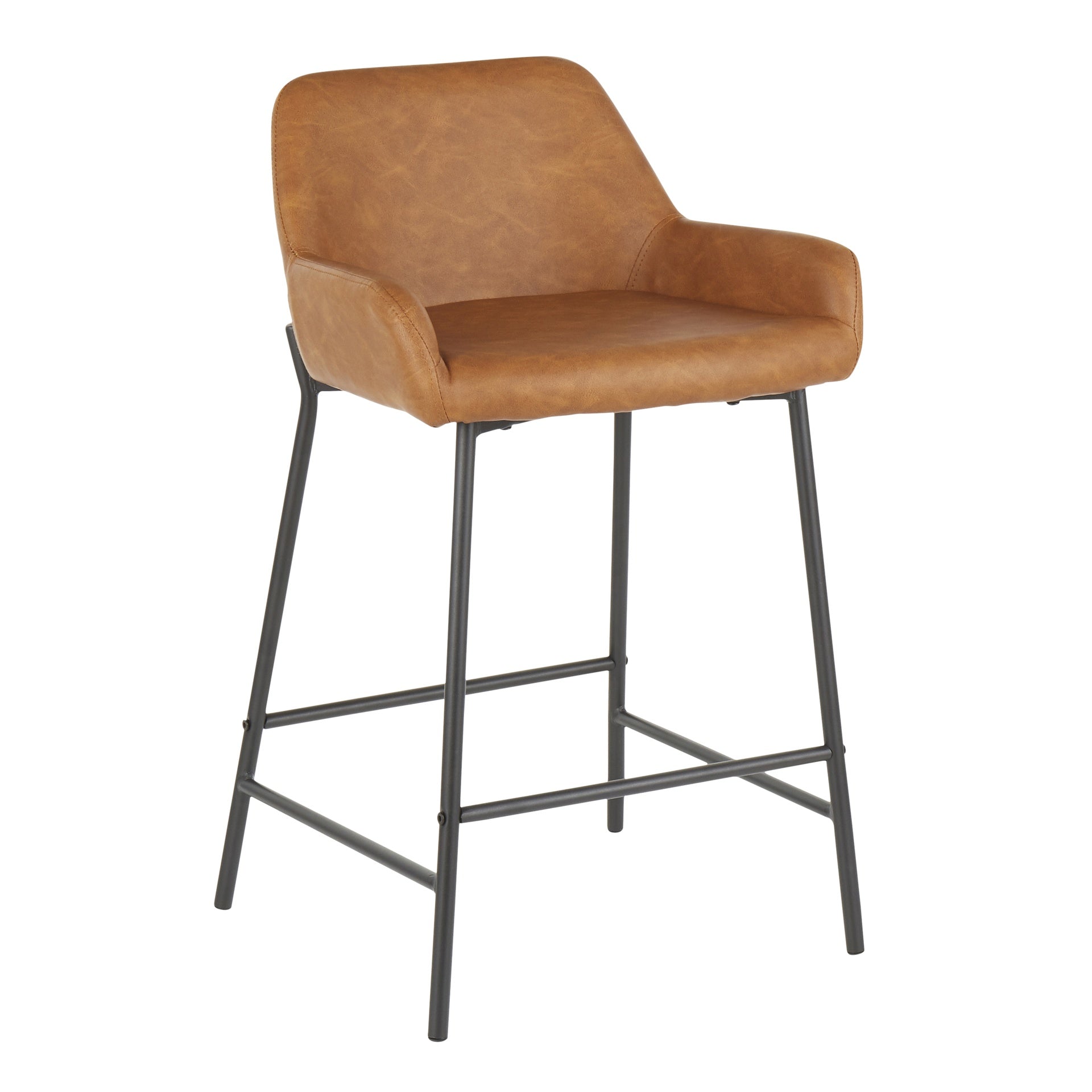 Daniella Industrial Counter Stool in Black Metal and Camel Faux Leather by LumiSource - Set of 2