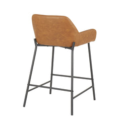 Daniella Industrial Counter Stool in Black Metal and Camel Faux Leather by LumiSource - Set of 2