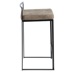 Fuji Contemporary Stackable Counter Stool in Black with Brown Cowboy Fabric Cushion by LumiSource - Set of 2