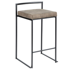 Fuji Contemporary Stackable Counter Stool in Black with Brown Cowboy Fabric Cushion by LumiSource - Set of 2
