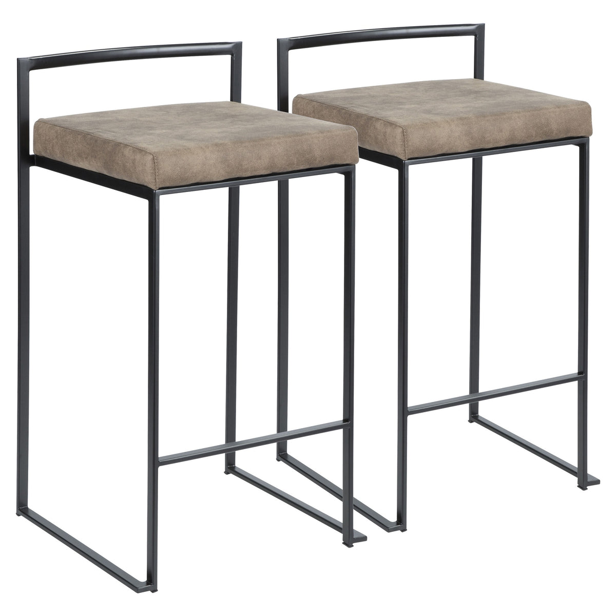 Fuji Contemporary Stackable Counter Stool in Black with Brown Cowboy Fabric Cushion by LumiSource - Set of 2