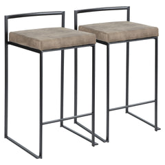Fuji Contemporary Stackable Counter Stool in Black with Brown Cowboy Fabric Cushion by LumiSource - Set of 2