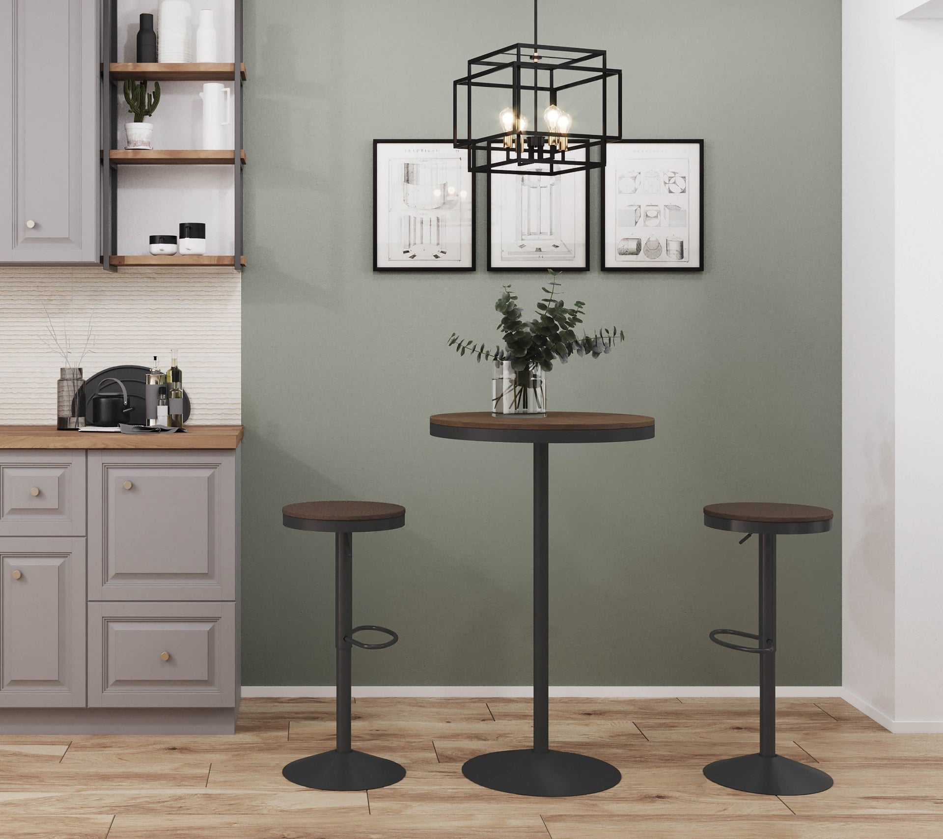 Dakota Industrial Adjustable Bar / Dinette Table in Grey and Brown by LumiSource
