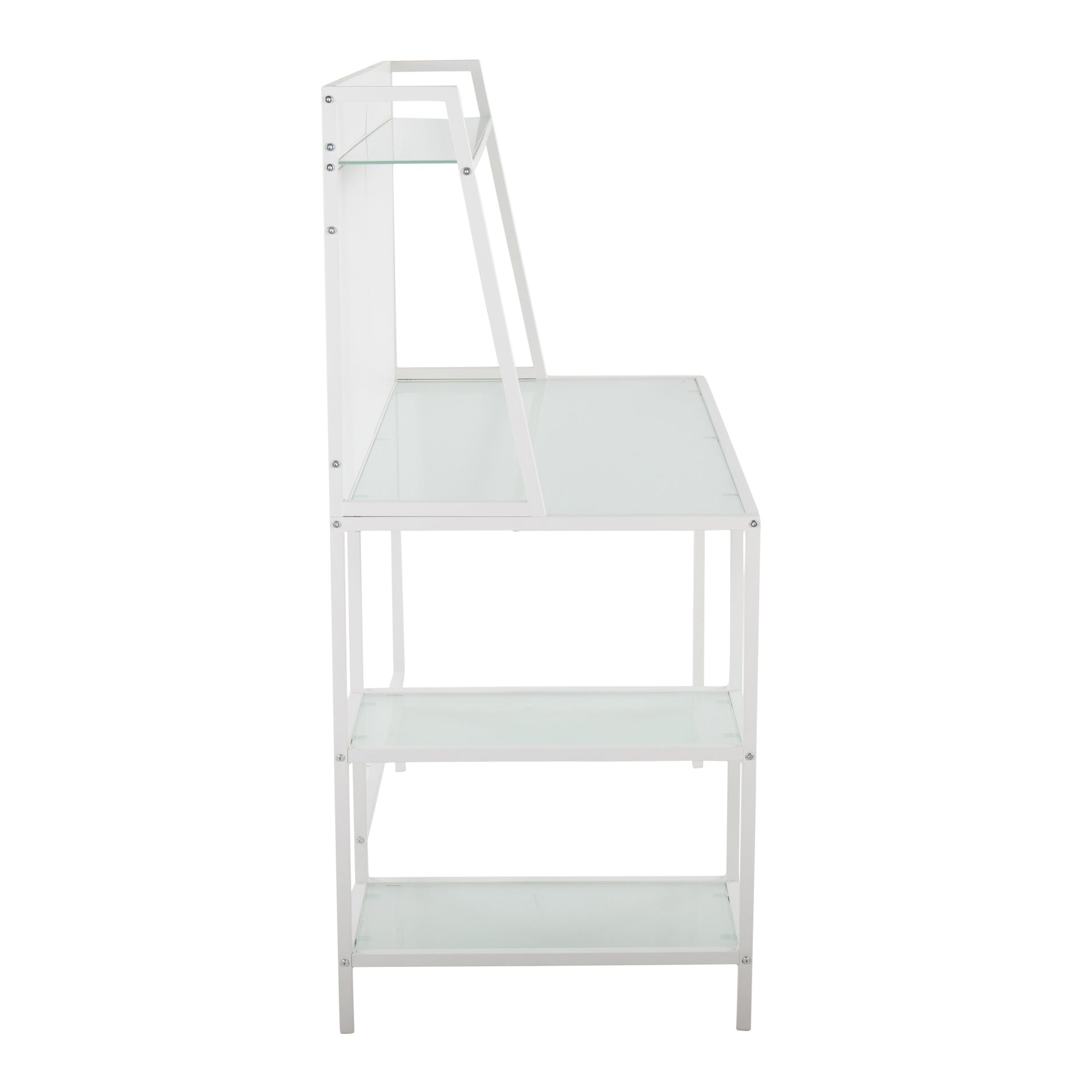 Geo Tier Contemporary Desk in White Metal and Frosted Glass by LumiSource