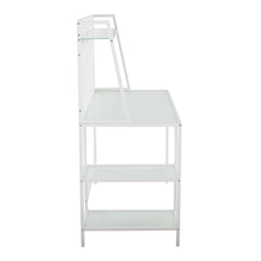Geo Tier Contemporary Desk in White Metal and Frosted Glass by LumiSource