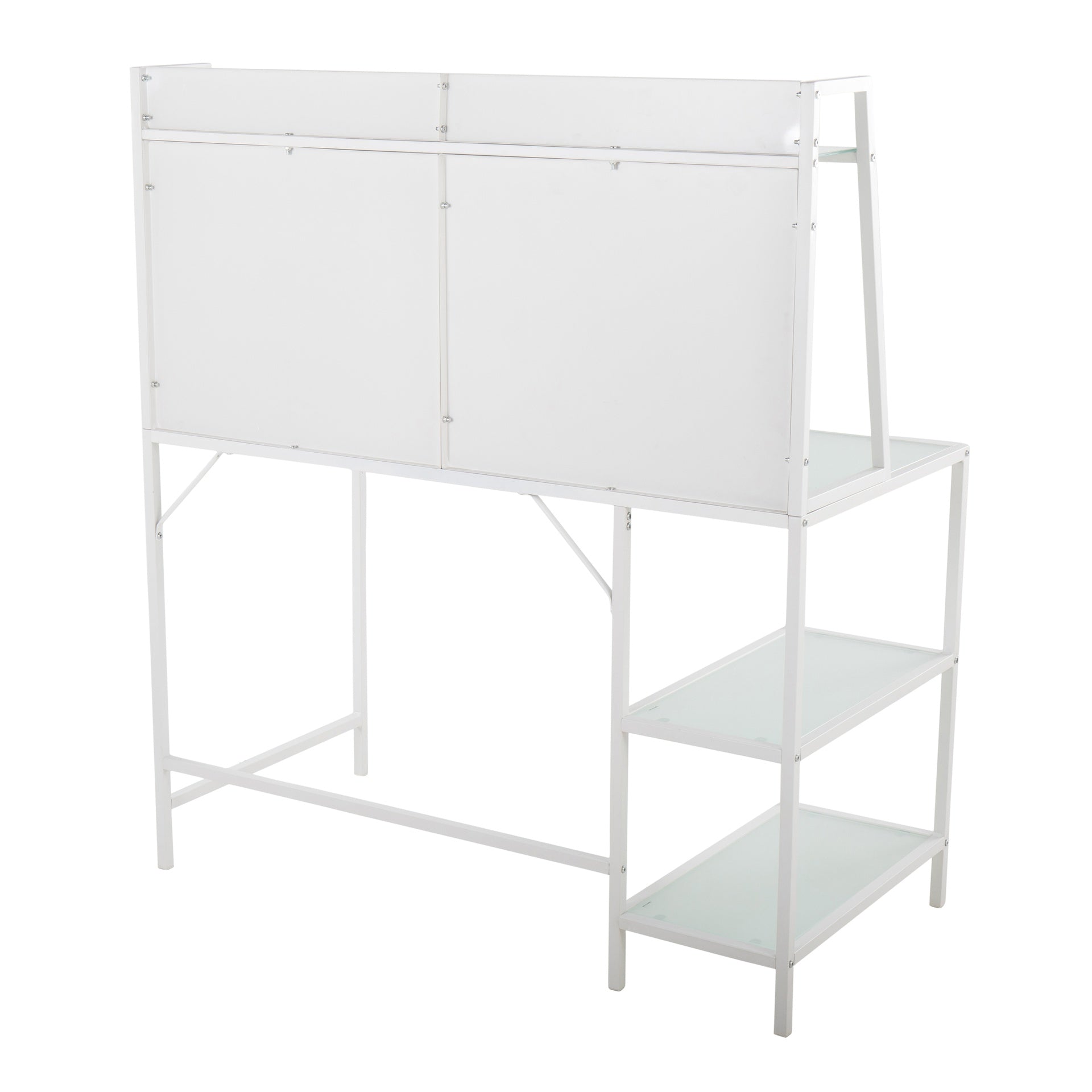 Geo Tier Contemporary Desk in White Metal and Frosted Glass by LumiSource
