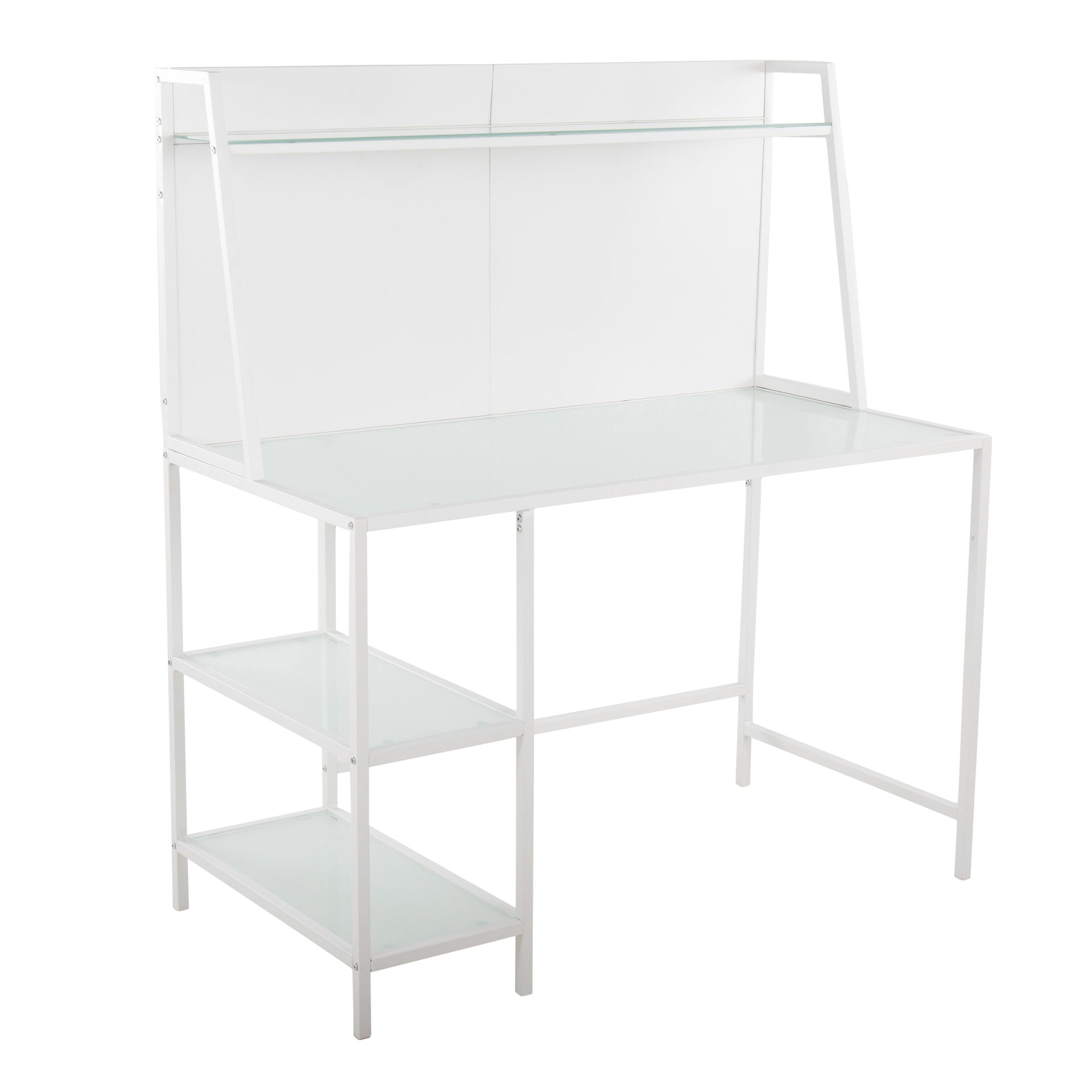 Geo Tier Contemporary Desk in White Metal and Frosted Glass by LumiSource