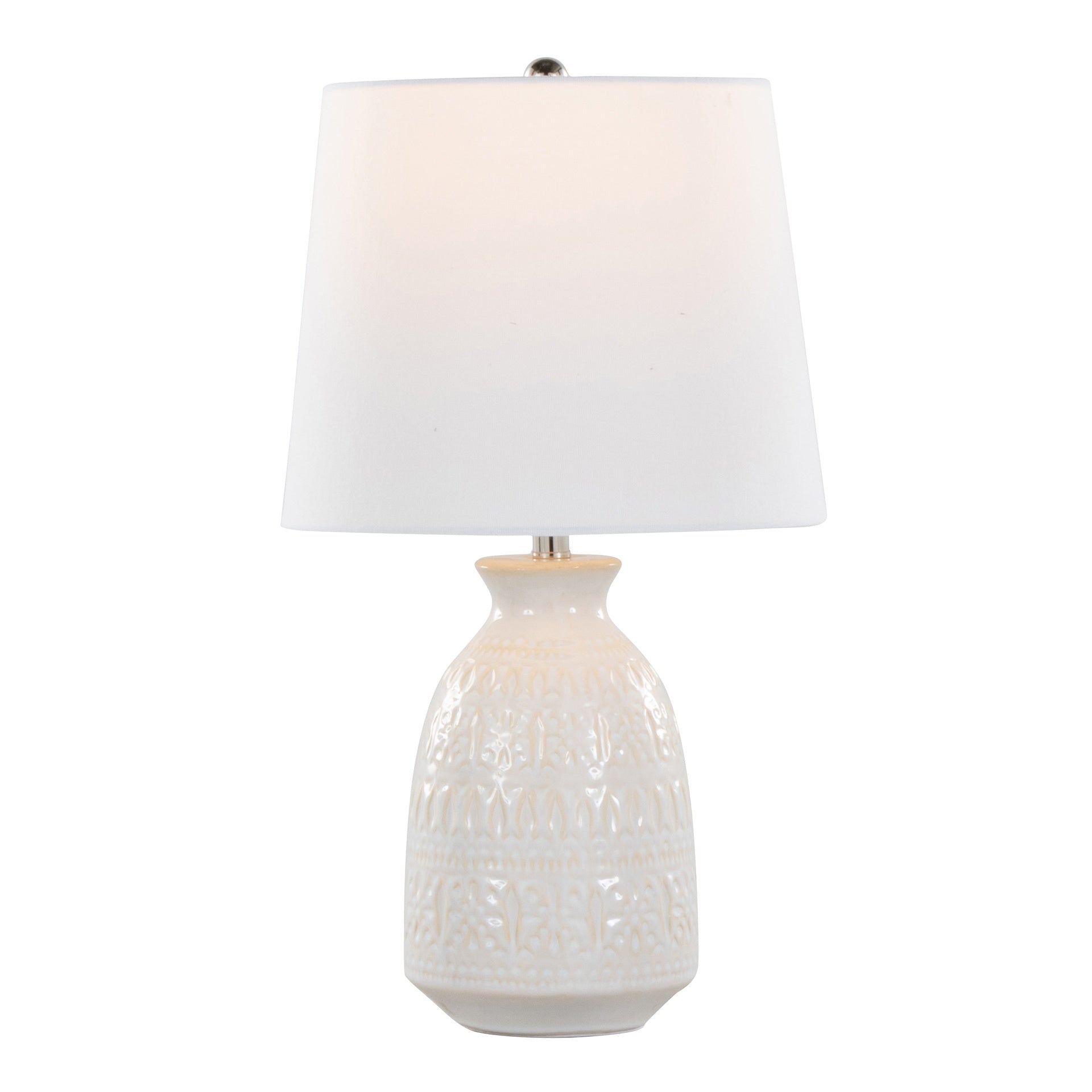 Claudia 20" Contemporary Ceramic Accent Lamp in Off-White Ceramic, Polished Nickel Accents and White Linen Shade from Grandview Gallery by LumiSource - Set of 2