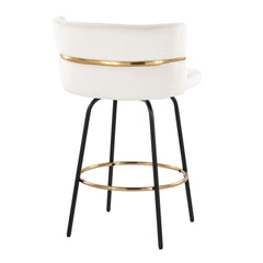 Cinch 26" Contemporary Fixed-Height Counter Stool with Swivel in Black Metal and Cream Velvet with Round Gold Footrest by LumiSource - Set of 2