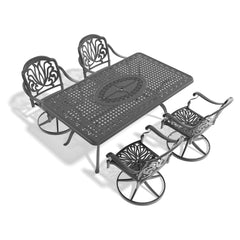 5-Piece All-Weather Cast Aluminum Dining Set, Include 4 Swivel Chairs and Rectangular Table With Black Frame