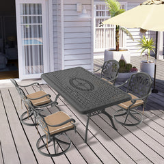 5-Piece All-Weather Cast Aluminum Dining Set, Include 4 Swivel Chairs and Rectangular Table With Black Frame
