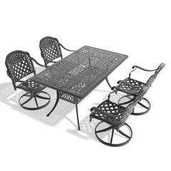 5-Piece All-Weather Cast Aluminum Dining Set, Include 4 Swivel Chairs and Rectangular Table With Black Frame (same sku:W1710S00452)