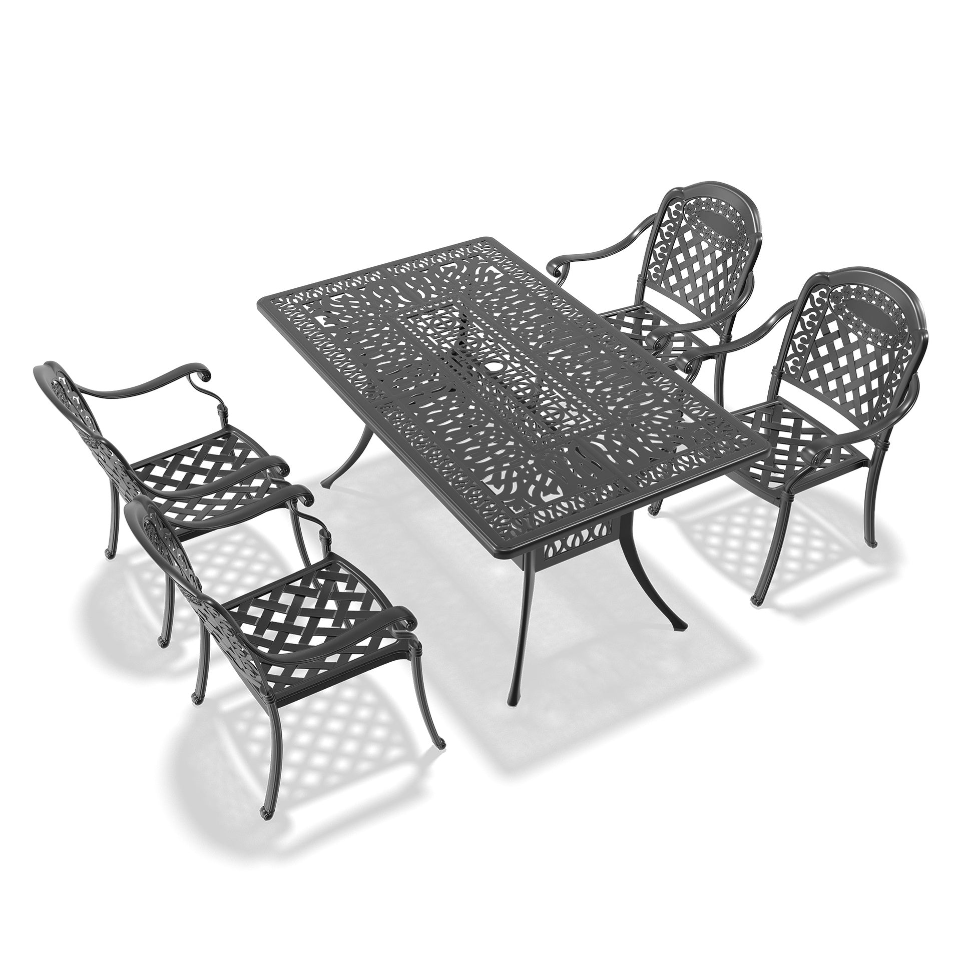 5-Piece Set Of Cast Aluminum Patio Furniture With Black Frame and Red Seat Cushions(same sku:W1710S00087)