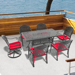 7-Piece All-Weather Cast Aluminum Dining Set, Include 2 Swivel Chairs,4 Dining Chairs and Rectangular Table With Black Frame(same sku:W1710S00371)
