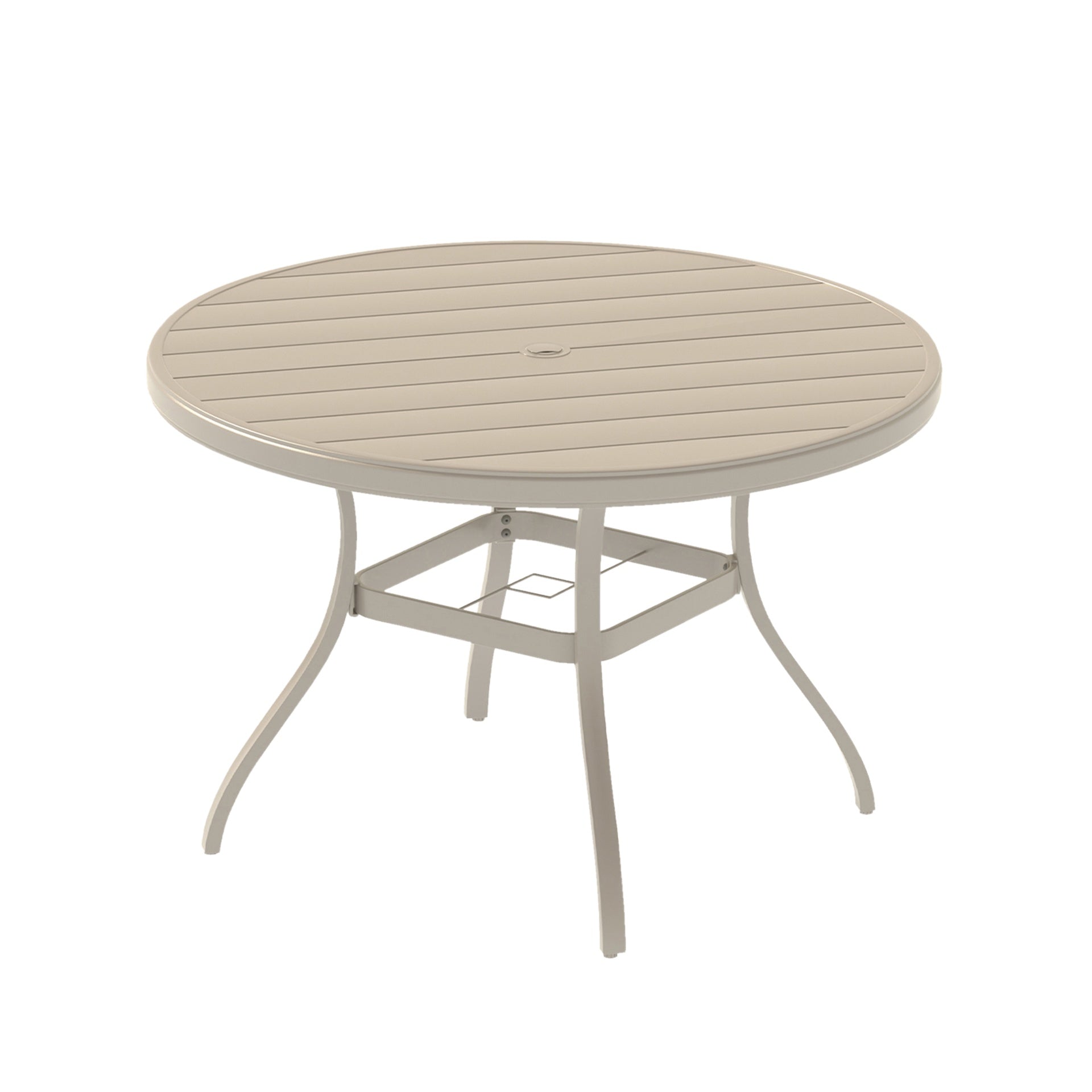 Outdoor Round Patio Dining Table for 6-7, All Weather Metal Dining Table with Umbrella Hole for Deck Lawn Garden Backyard, Sandstone Color