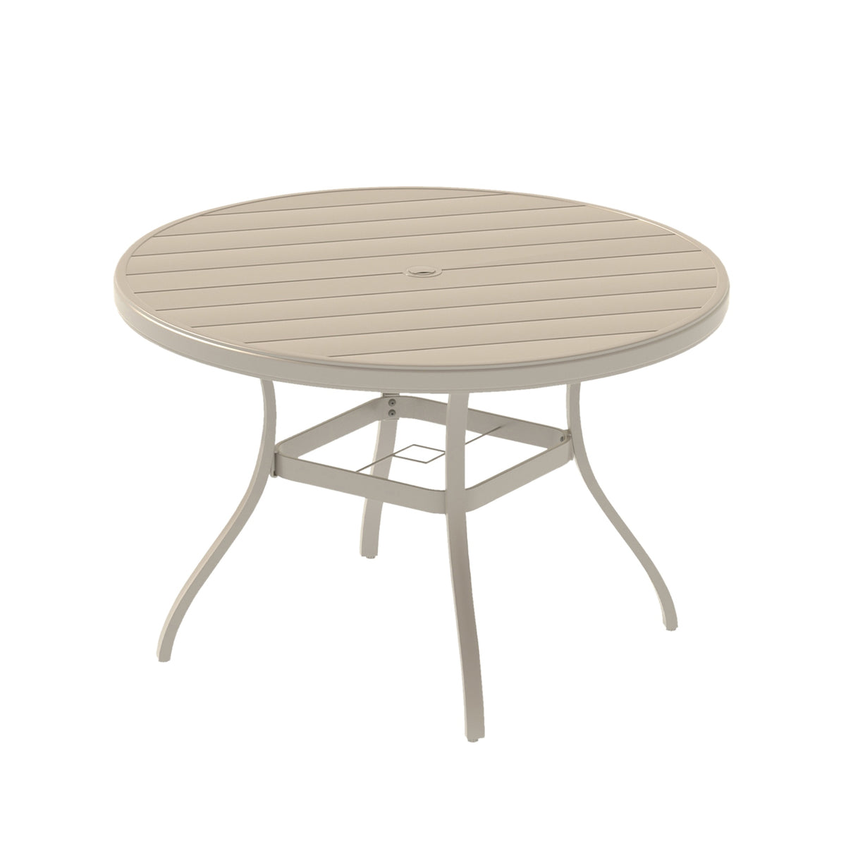 Outdoor Round Patio Dining Table for 6-7, All Weather Metal Dining Table with Umbrella Hole for Deck Lawn Garden Backyard, Sandstone Color