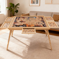 27" H Tall 1500 Piece Puzzle Table with Legs, 5 Drawers, 34" W x 26" D Large Wood Folding Jigsaw Puzzle Board for Adults, Nature