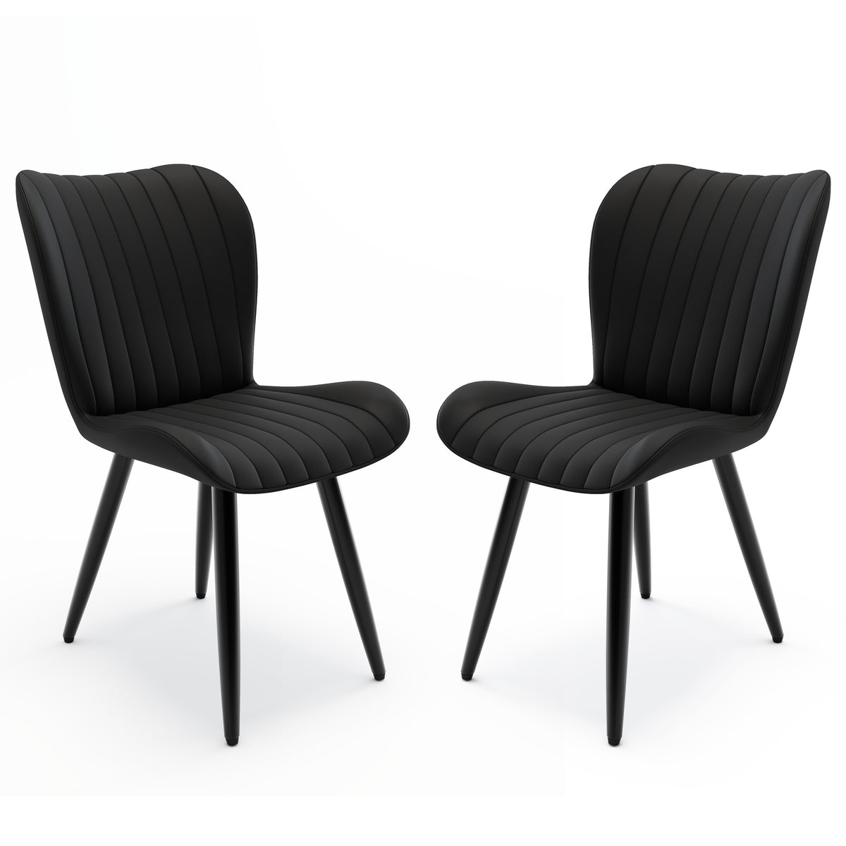 Set of 2 Modern PU Leather Dining Chairs with Thick Cushions & Metal Legs, Armless Faux Leather Side Chairs for Kitchen, Dining Room
