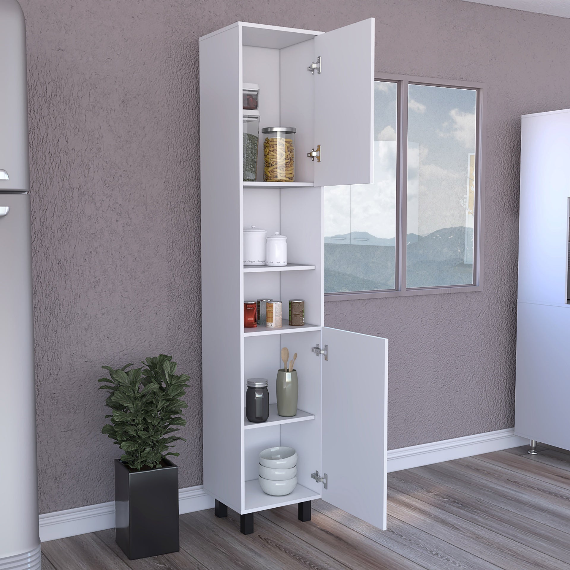 Pantry Cabinet Almada, Three Interior Shelves, White Finish