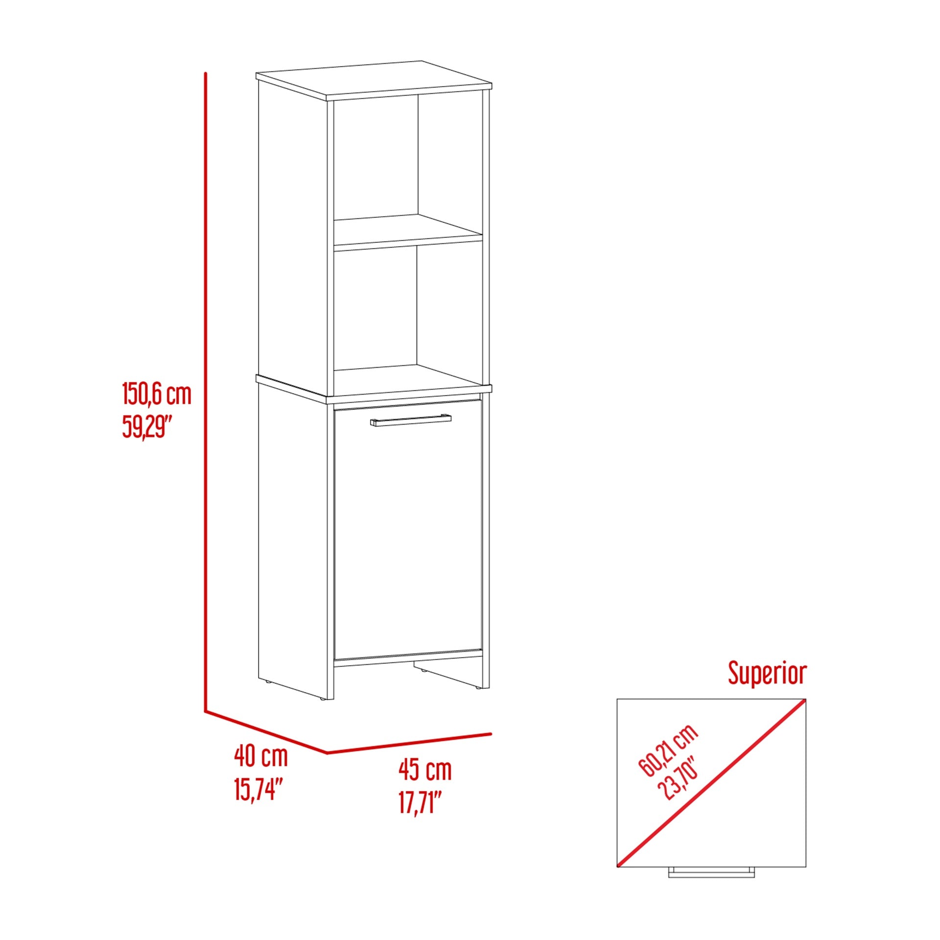 Kitchen Pantry Feery, Single Door Cabinet, Interior and External Shelves, White Finish
