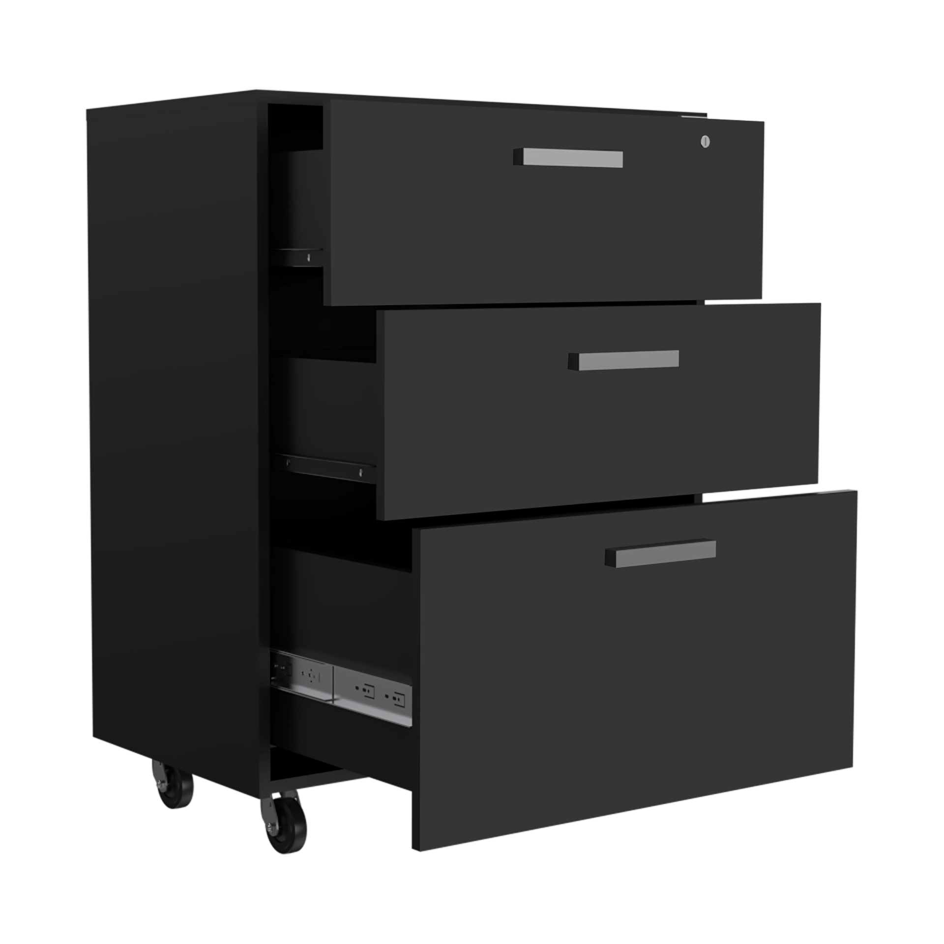 3 Drawers Storage Cabinet with Casters Lions Office, Black Wengue Finish