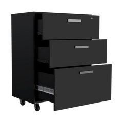 3 Drawers Storage Cabinet with Casters Lions Office, Black Wengue Finish