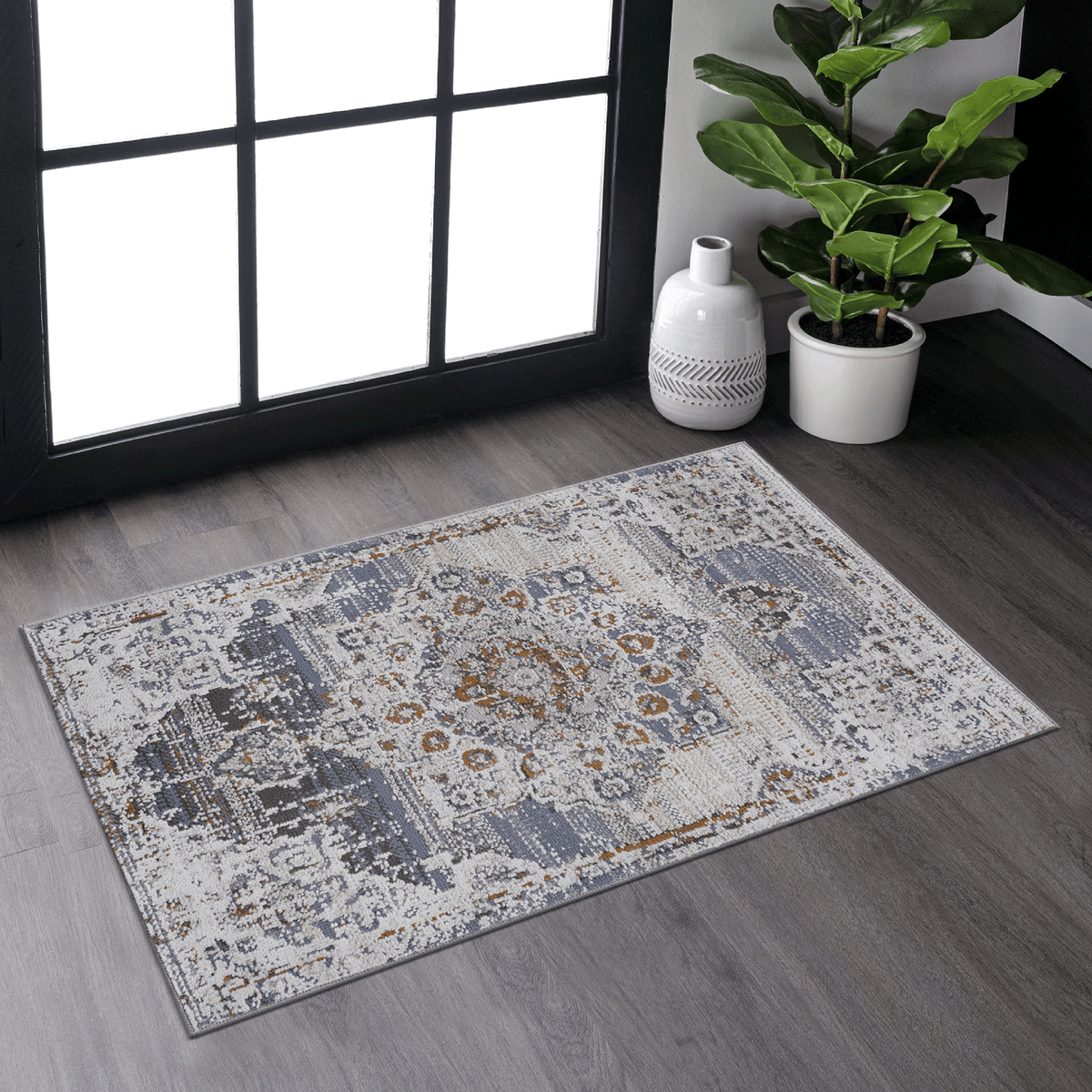 PAYAS Collection 2X3 Cream / Gold / Medallion Doormat Rug