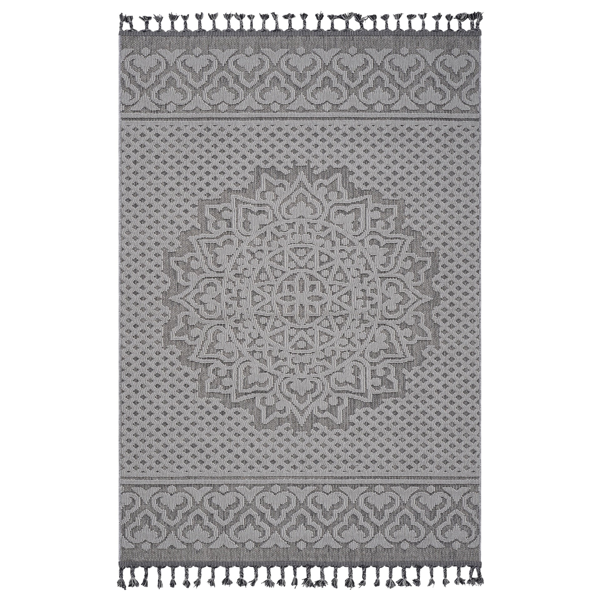Guros Collection 6X9 Gray / White / Medallion Indoor / Outdoor Area Rug