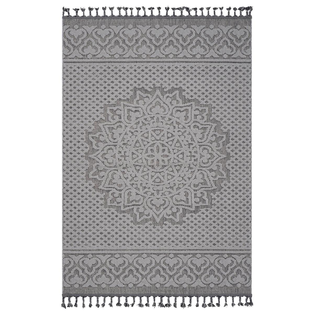 Guros Collection 6X9 Gray / White / Medallion Indoor / Outdoor Area Rug