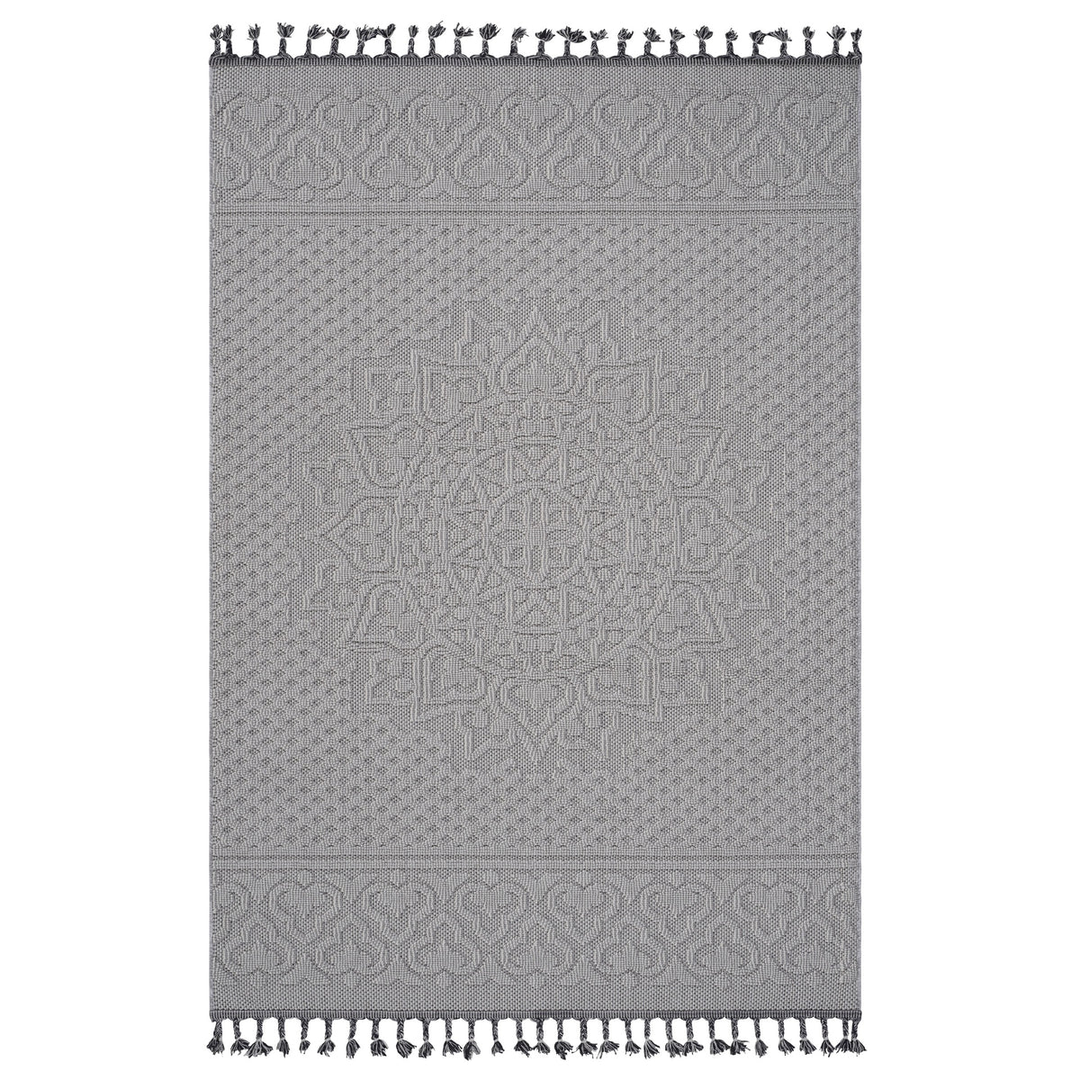 Guros Collection 5X7 White / Ivory / Medallion Indoor / Outdoor Area Rug