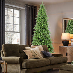9FT Slim Christmas Tree – 2152 Tips,  PE+PVC Branches, Hinged Design for Easy Setup, Stable Metal Stand – Ideal for Corners & Small Spaces