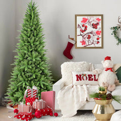 9FT Slim Christmas Tree – 2152 Tips,  PE+PVC Branches, Hinged Design for Easy Setup, Stable Metal Stand – Ideal for Corners & Small Spaces