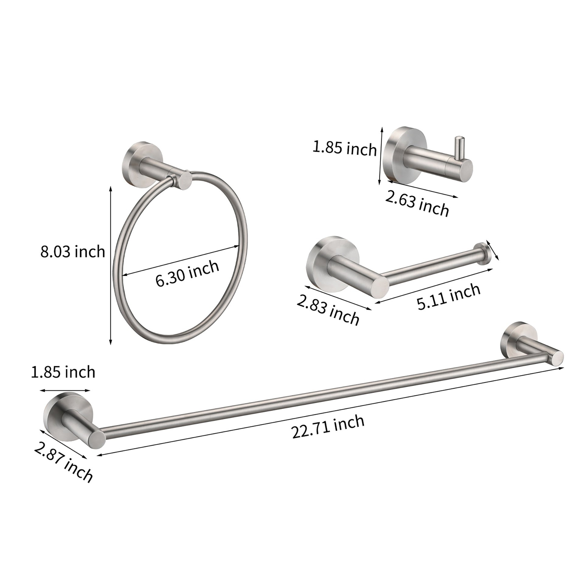 Bathroom Set  Brushed Nickel 22.7 Towel Bar Racks, Toilet Paper Holder, Ring, Hook, Accessories , Hardware,Fixtures
