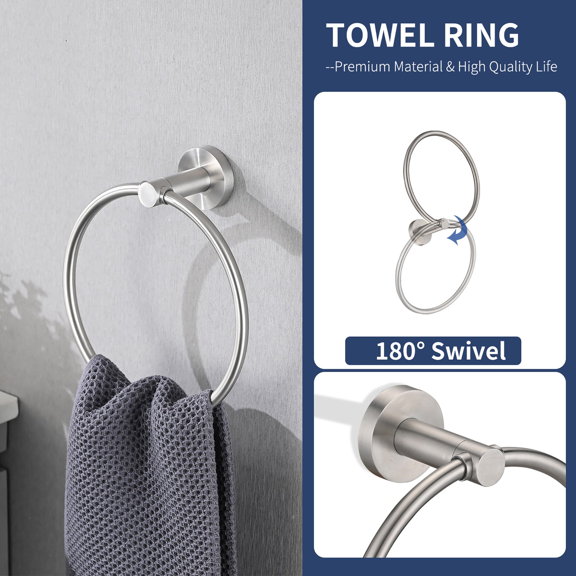 Bathroom Set  Brushed Nickel 22.7 Towel Bar Racks, Toilet Paper Holder, Ring, Hook, Accessories , Hardware,Fixtures