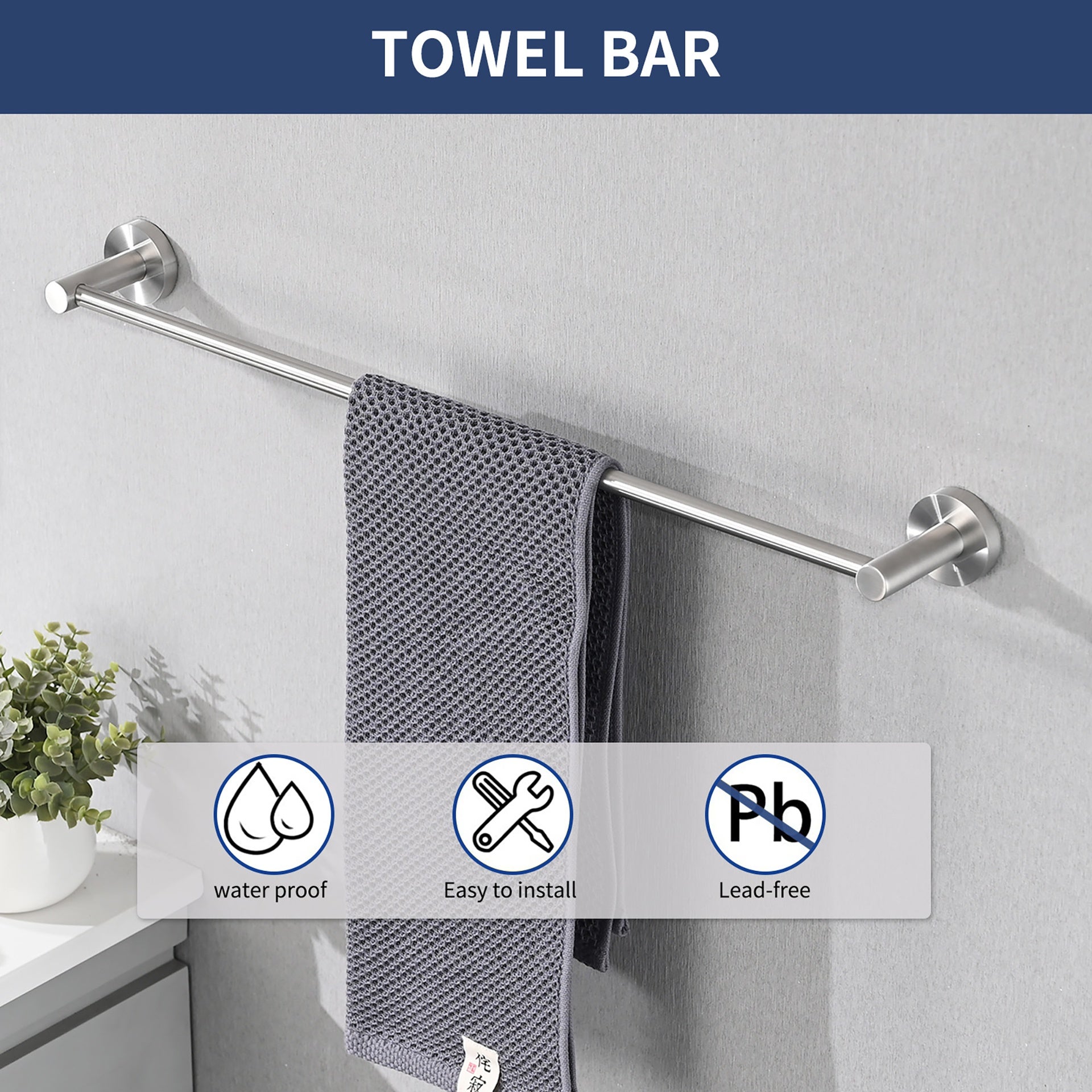 Bathroom Set  Brushed Nickel 22.7 Towel Bar Racks, Toilet Paper Holder, Ring, Hook, Accessories , Hardware,Fixtures