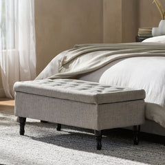 Storage Ottoman Bench with Solid wood legs, Tufted Ottoman with Storage Bench for Living Room, Large End of Bed Bench Ottomans, Modern Entryway Benches, Window & Bedroom Benches for Foot of Bed