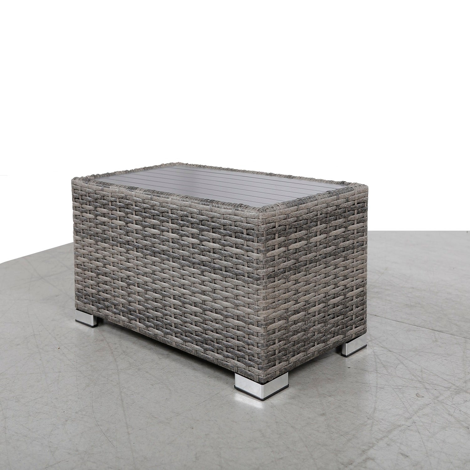 Mixed Grey Slatted Side Table with Aluminum Top – Fully Assembled