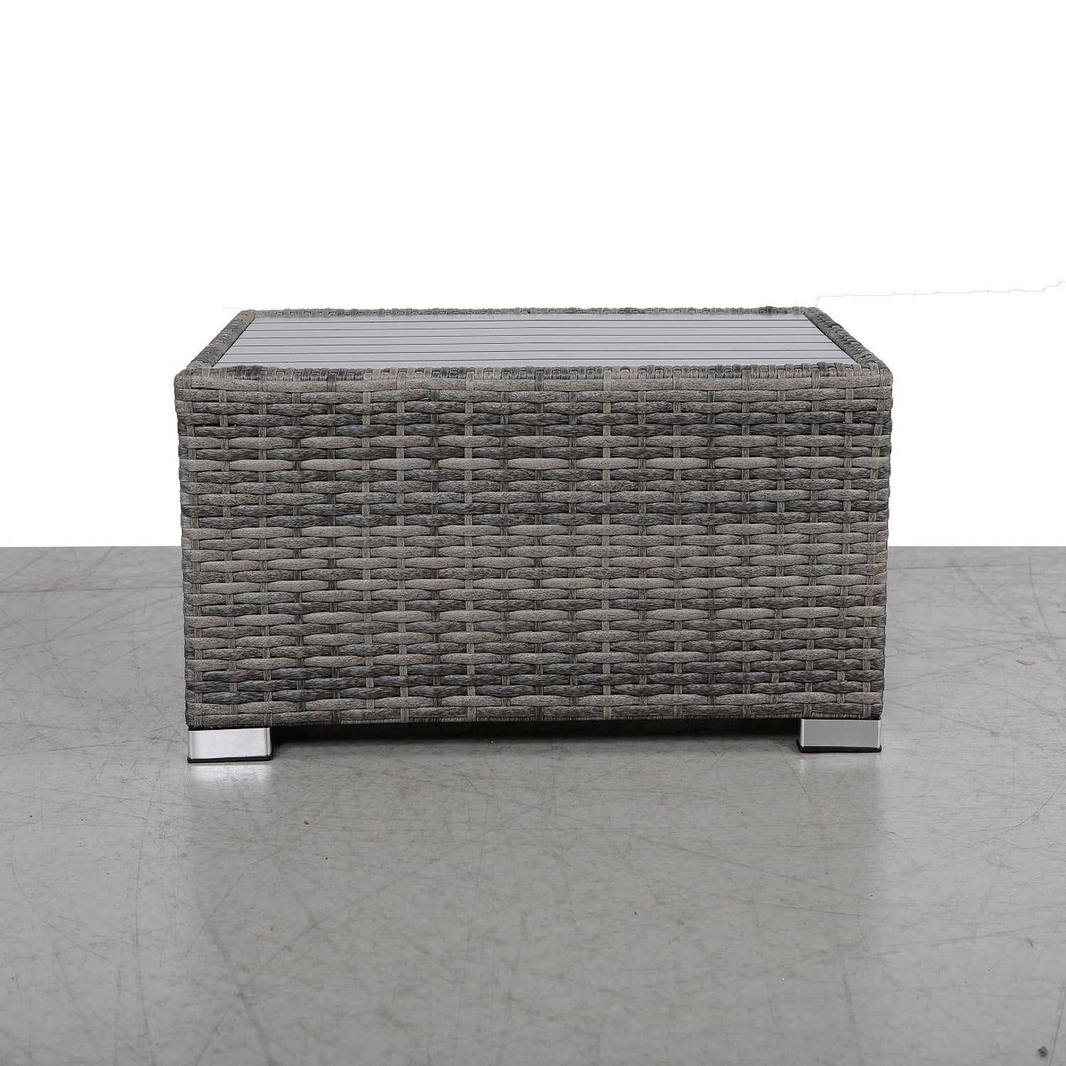 Mixed Grey Slatted Side Table with Aluminum Top – Fully Assembled