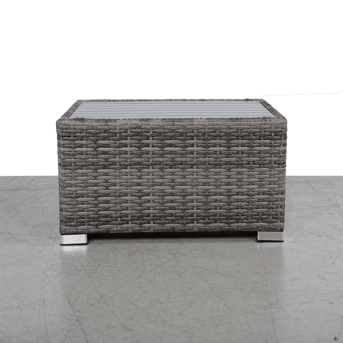 Mixed Grey Slatted Side Table with Aluminum Top – Fully Assembled
