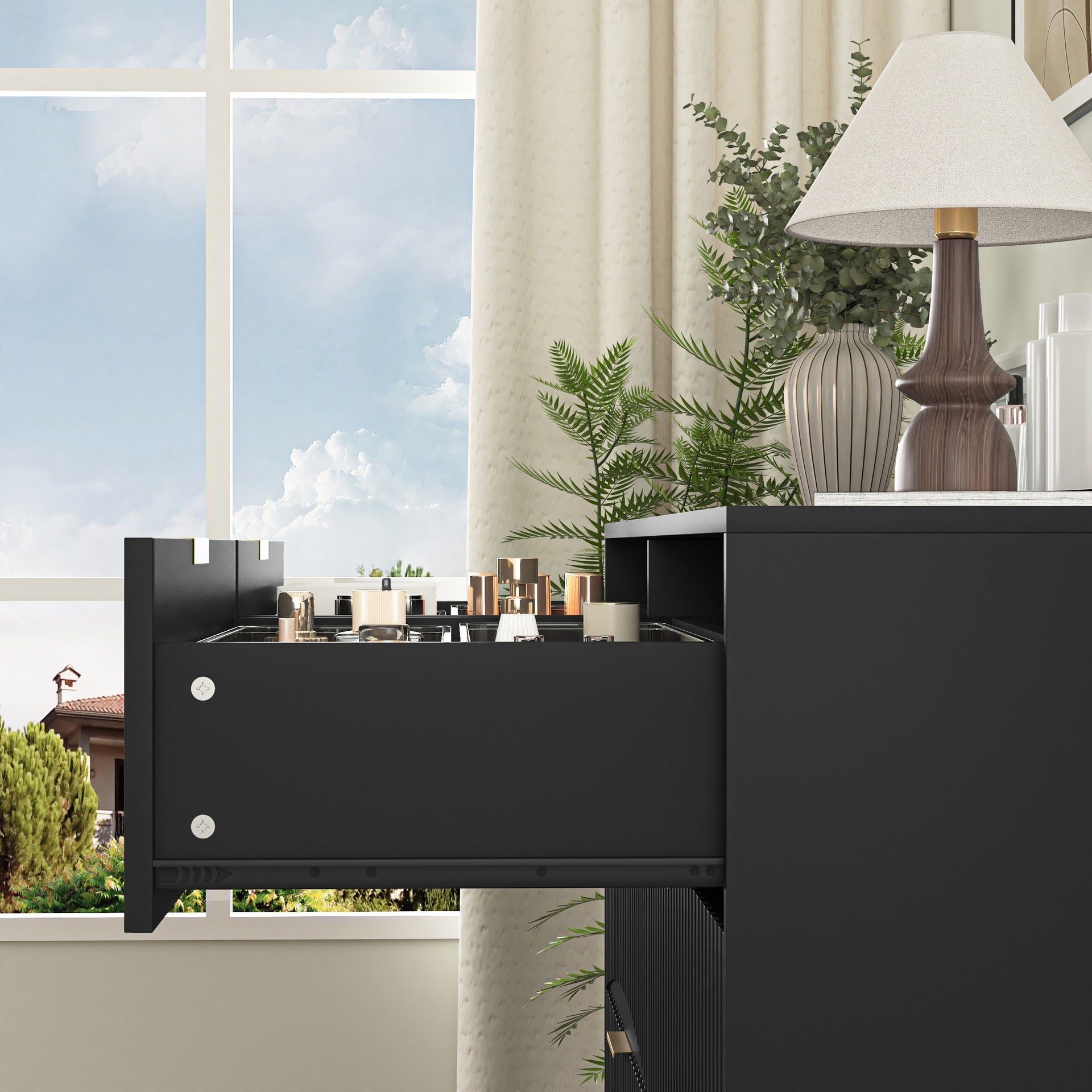 Modern 8 Drawers Dresser Chests for Bedroom,47.2 inch Wide Wood Chest of Drawers with Gold Metal Handle,Drawer Organizer for Bedroom,Living Room,Hallway and Entryway,Black