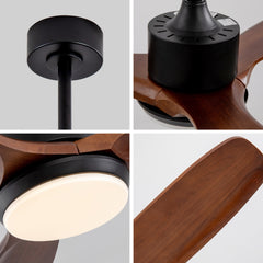 52" Wood Ceiling Fan with Lights Remote Control,Quiet DC Motor 3 Blade Ceiling Fans for Patio Living Room, Bedroom, Office,Indoor Outdoor(Black+Dark Walnut)