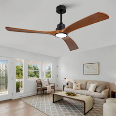 New Model 60 Inch Wood Ceiling Fan With 3 Solid Wood Blades Remote Control Reversible DC Motor For Living Room