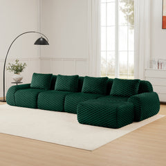 146" Modern L-Shaped Modular Sectional Sofa for Living Room,Flannelette Fabric,Oversized 4-Seater Couch,Deep Seat,Boneless sofa,Movable Ottoman,Buckle connection,Anti-slip Design,No Assembly,Green