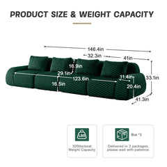 146" Modern Modular Sectional Sofa for Living Room,Flannelette Fabric,Oversized 4-Seater Couch,Deep Seat,Deep Seat,Boneless sofa,Buckle connection,Anti-slip Design,No Assembly,Green