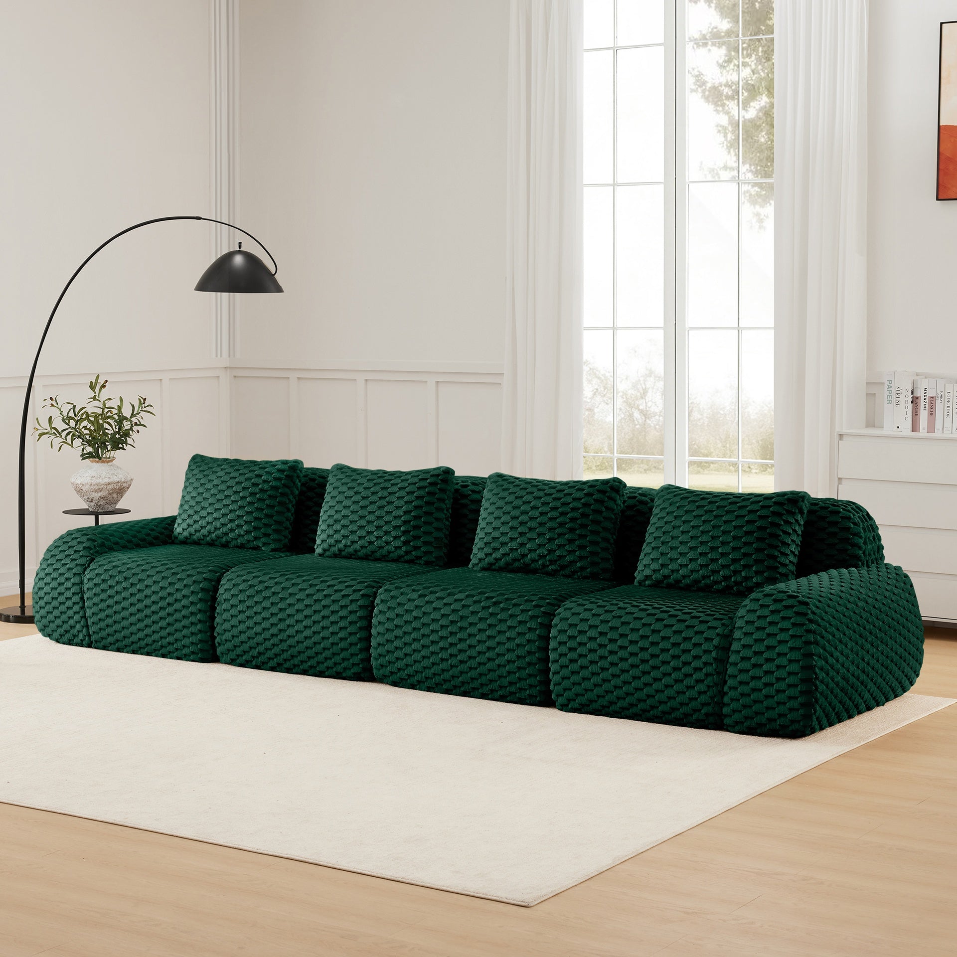 146" Modern Modular Sectional Sofa for Living Room,Flannelette Fabric,Oversized 4-Seater Couch,Deep Seat,Deep Seat,Boneless sofa,Buckle connection,Anti-slip Design,No Assembly,Green